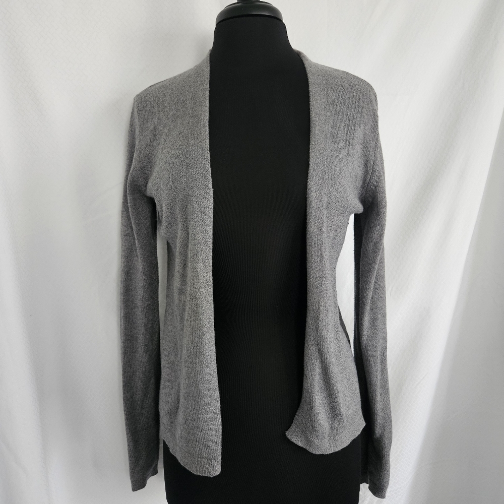 Womens Open Front Cardigan Sweater Size M Gray Cotton Blend Minimalist Office